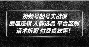 底层逻辑《视频号起号实战课》话术拆解,付费投放网赚项目-副业赚钱-互联网创业-资源整合智云网赚